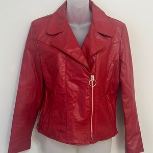 Red leather biker jacket